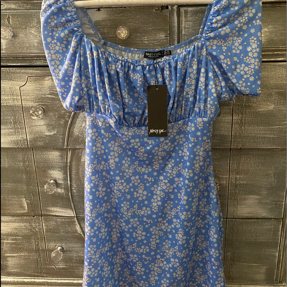 blue floral mini dress